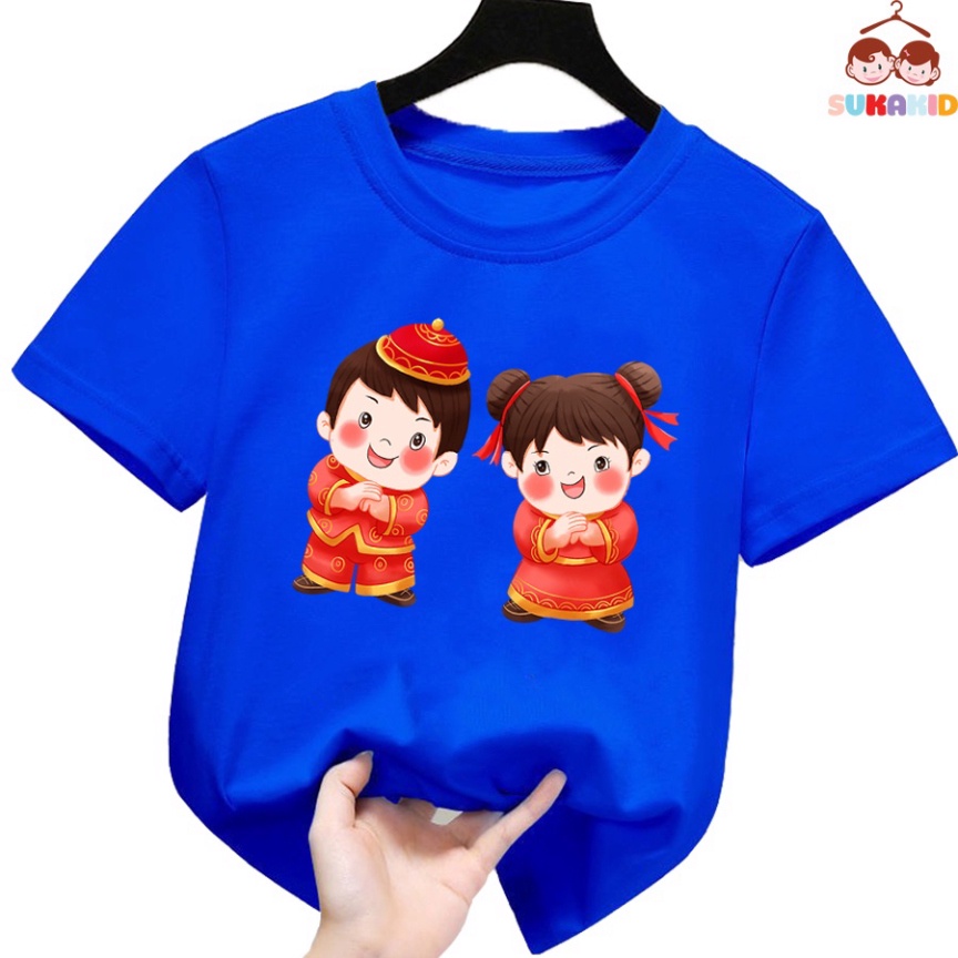 Gía sỉ Áo thun tết cho bé hình 2 bé chúc tết ( Bé trai và gái) áo cho bé từ 6kg-30kg.AT01.
