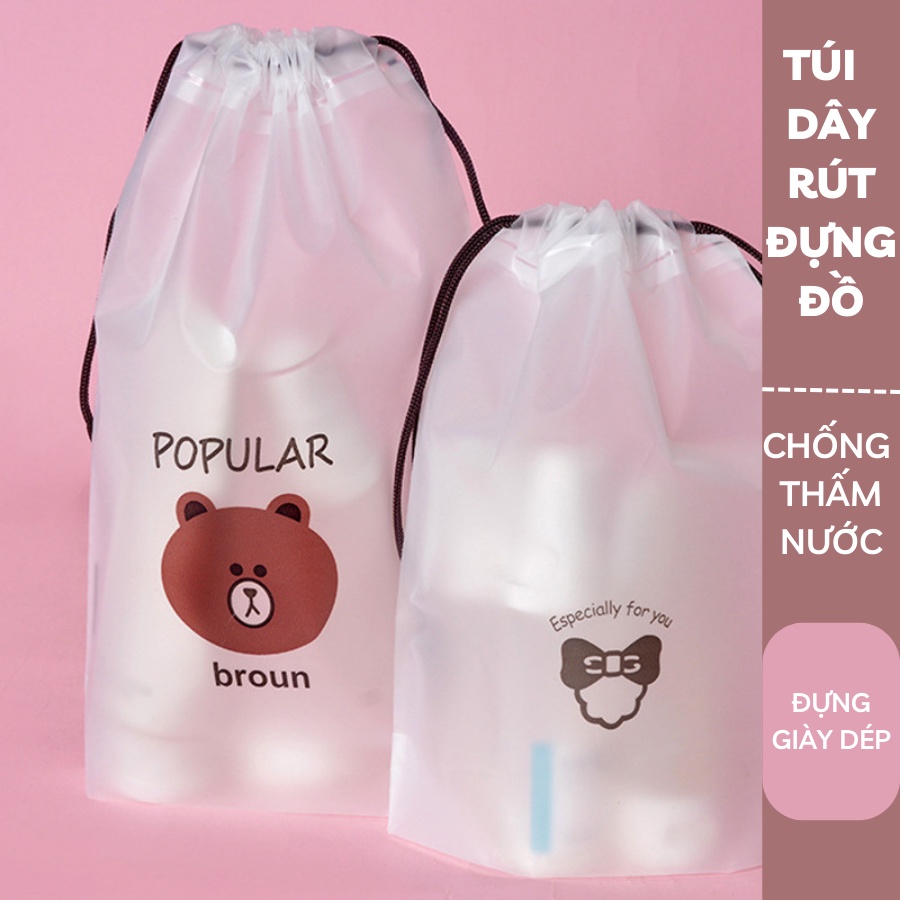 Túi Đựng Giày Dép Đi Du Lịch, Đựng Quần Áo, Mỹ Phẩm Dây Rút Trong Suốt Chống Nước Dễ Thương M01