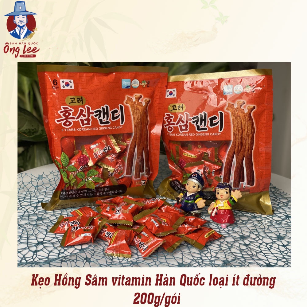 Kẹo Sâm - Kẹo Hồng Sâm vitamin Hàn Quốc loại ít đường đỏ 200gr Cao Cấp
