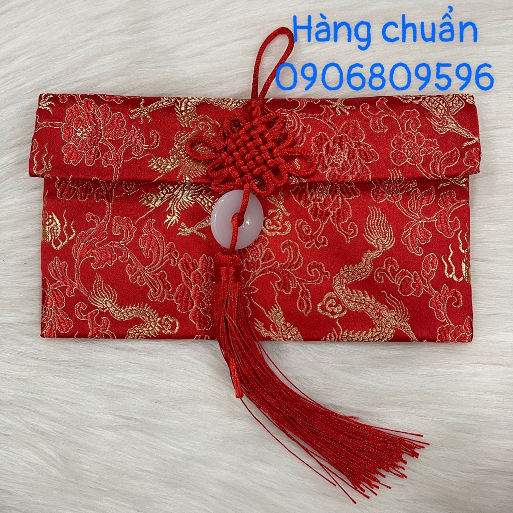 Bao Lì Xì Vải Gấm Đỏ Thượng Hạng Cao Cấp, Hình Rồng Phụng May Mắn