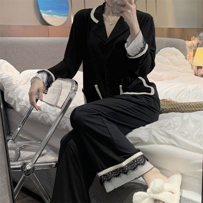 Bộ Đồ Ngủ Tay Dài Màu Sắc Trơn Phong Cách Công Chúa Dành Cho Nữ