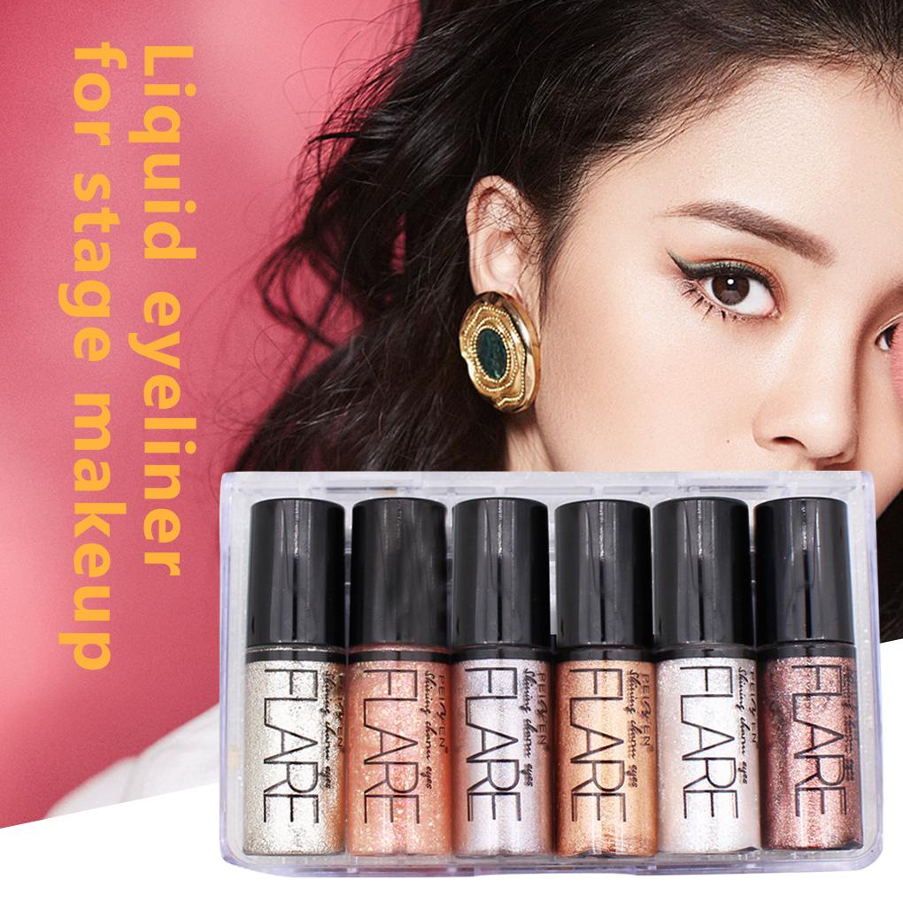 Set 6 Phấn Mắt Dạng Lỏng Lấp Lánh + 2 Bút Kẻ Mắt Dạng Lỏng Trang Điểm Chuyên Nghiệp