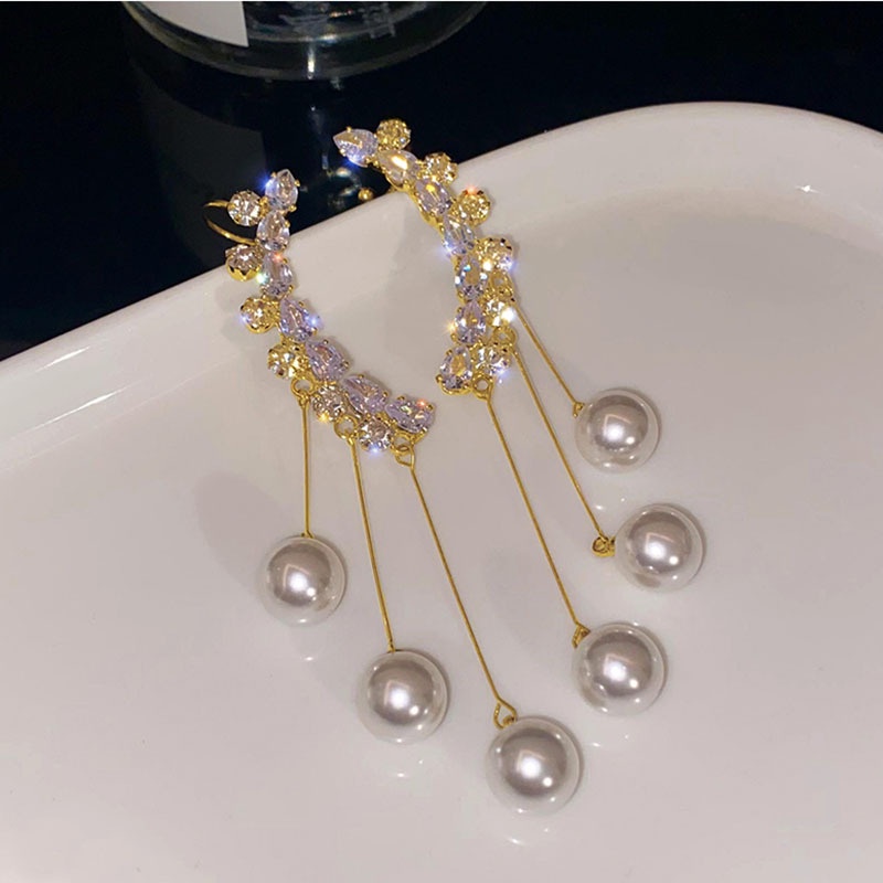 1 Đôi Bông Tai Đính Ngọc Trai / Kim Cương / Ngọc Trai Giả Phong Cách Hàn Quốc Thanh Lịch Dành Cho Nữ