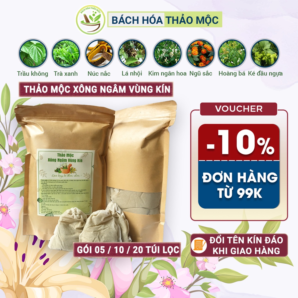 Xông vùng kín thảo dược, 8 thảo dược tự nhiên giúp phụ nữ se khít, hồng hào, hết mùi. Gói 10-20 túi lọc