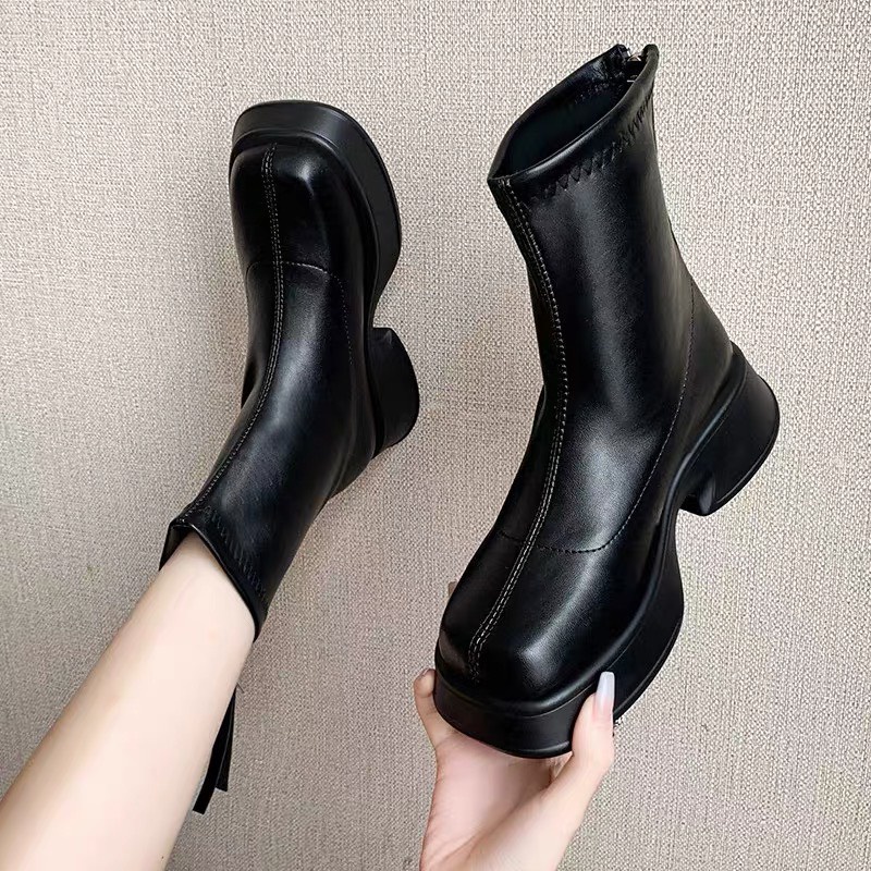 Bốt nữ cổ lửng khóa sau Jenna