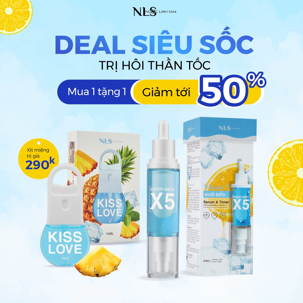 COMBO SUPER NACH X5 2IN1 Serum nach, Toner nach, Xịt miệng Kiss Love NLS