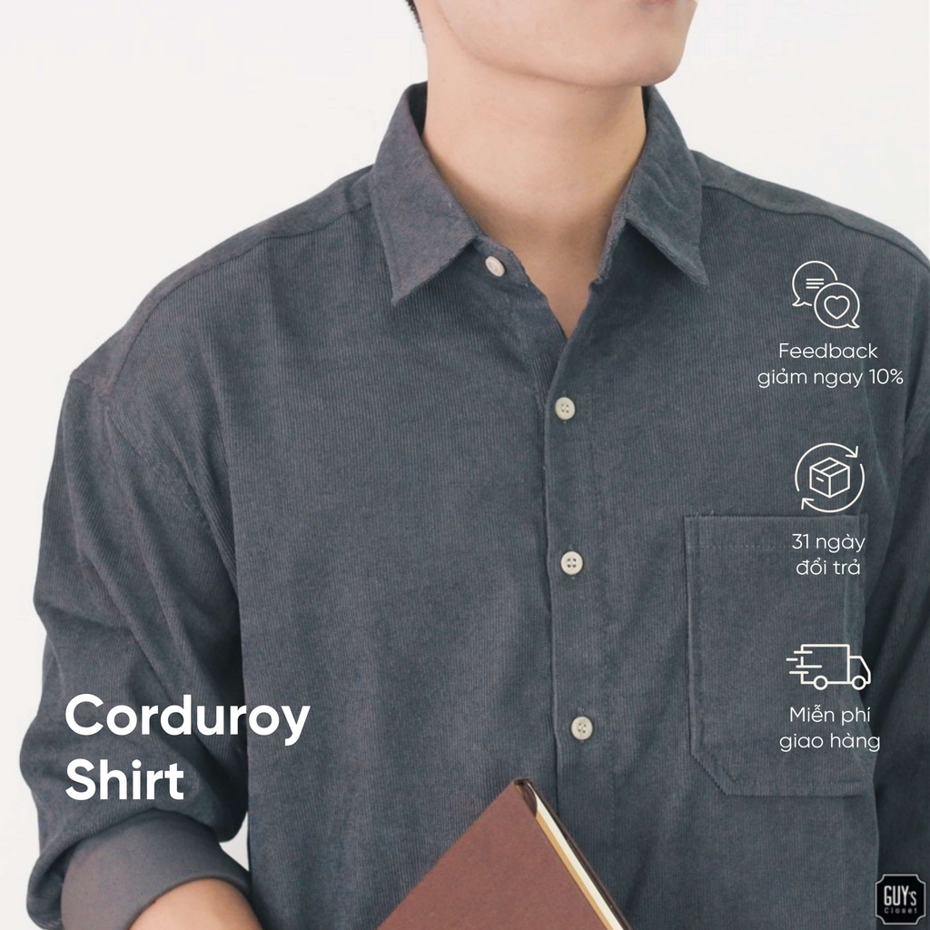 Sơ Mi Nhung Tăm Dài Tay Unisex GUY's Closet, Chất Liệu Mềm Mại Dày Dặn, Dáng suông, Form Rộng, Nhiều Màu