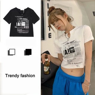 Áo thun lửng tay ngắn cổ chữ V thiết kế thời trang mùa hè theo phong cách Hàn Quốc cho nữ