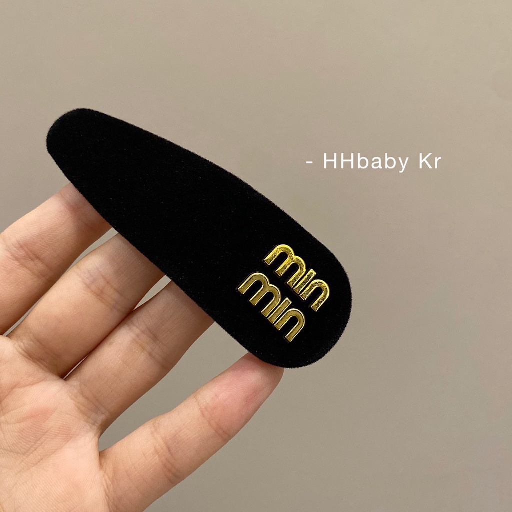 Kẹp Tóc Vải Nhung Bản Rộng In Chữ Màu Đen Phong Cách Hàn Quốc