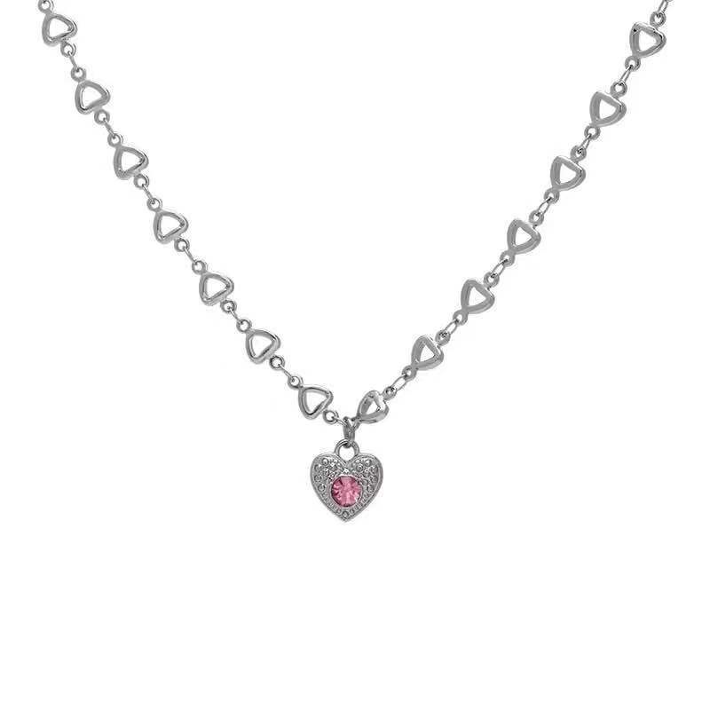 Vòng cổ AY mặt hình trái tim rỗng đính đá phong cách Hàn Quốc