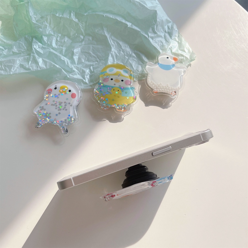 Giá Đỡ Điện Thoại Hình Chú Vịt Hoạt Hình 3D Có Túi Khí Và Dây Đeo Tiện Dụng