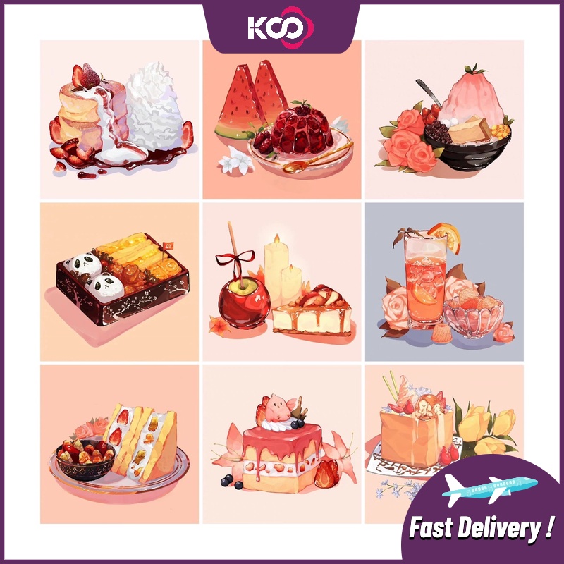 Bộ Tranh Đính Đá 5D Tự Làm 30x30cm / 40x40cm / 50x50cm Hình Bánh Kem Dưa Hấu Trang Trí Nhà Cửa