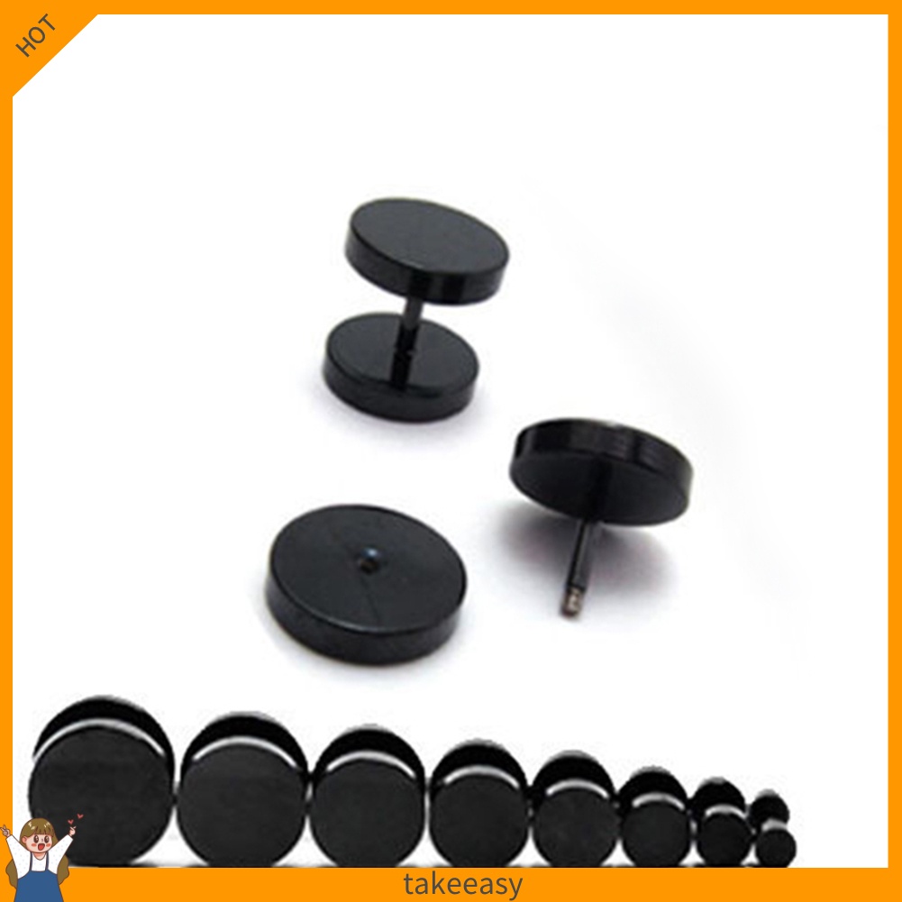Khuyên tai màu đen bằng thép không gỉ kiểu dáng tròn 3mm - 14mm phong cách punk thời trang cho nam