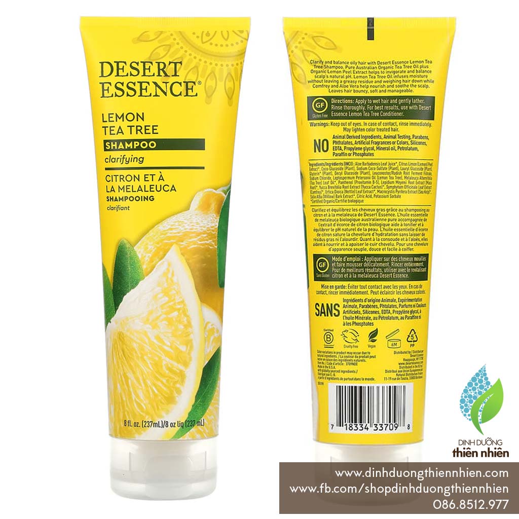 Dầu Gội Dầu Xả Desert Essence Organic Shampoo, Cho Tóc Dầu, Hương Chanh & Tràm Trà, 237ml
