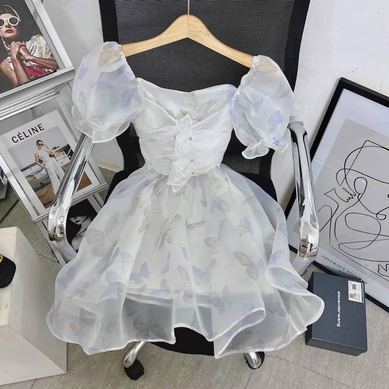 ĐẦM VOAN HOA ĐAN DÂY NGỰC TAY PHỒNG