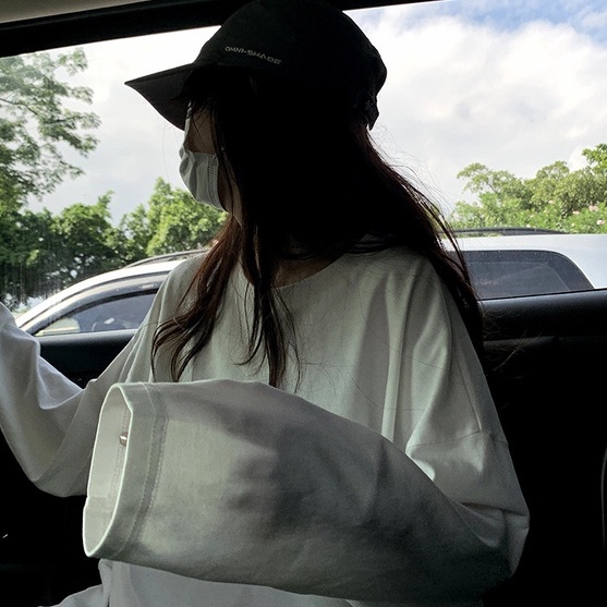 FOCUS Áo thun tay dài nữ trắng thời bigsize trang nữ unisex áo phông nữ form rộng ulzzang 100%cotton