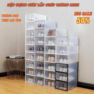 Combo 6 Hộp Đựng Giày Nắp Ngang Nhựa Cứng, Tủ Để Giày Thông Minh Kệ Để Giày Tiện Ích ( Size Nhỡ )