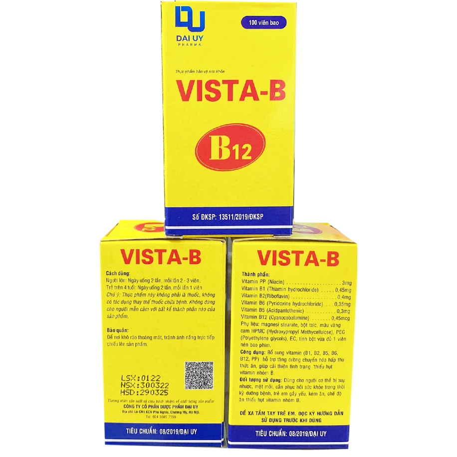 VISTA B B12 - Đại Uy - Bổ sung vitamin nhóm B lọ 100 viên
