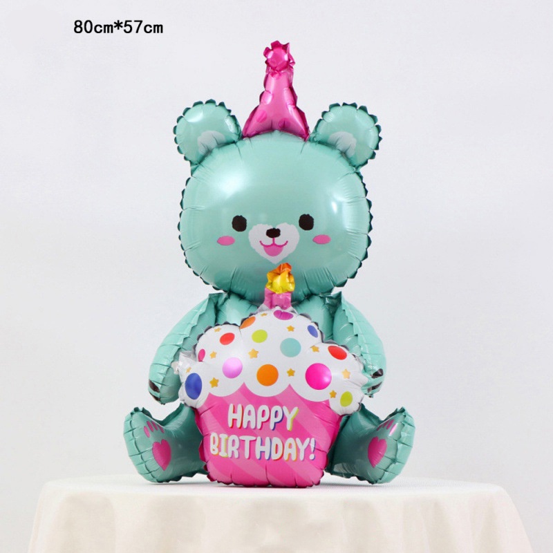 Bong Bóng Kiếng Lá Nhôm Hình Gấu Xanh Hồng Nâu 4D Ôm Bánh Kem Phong Cách Hàn Quốc Trang Trí Sinh Nhật Cho Bé Trai Bé Gái