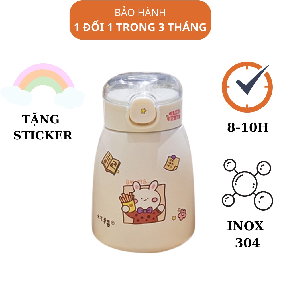 [khẩu trang cao cấp chất lượng dùng cho] Bình giữ nhiệt cute ống hút silicon lõi inox 304 TiLoKi TGN11 dung tích 350ml -