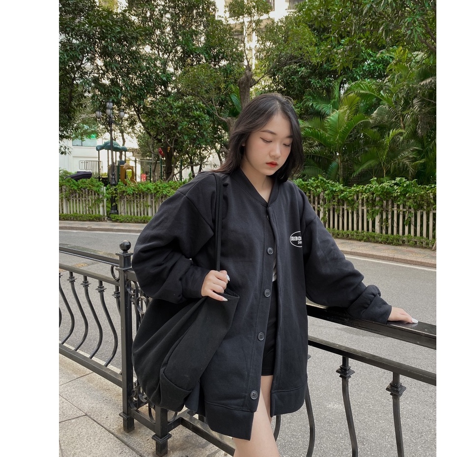 Áo khoác cardigan nỉ ngoại thêu logo Recose Unisex [FREESHIP] Khoát bomber form rộng tay phồng kiểu dáng hàn quốc peonyb