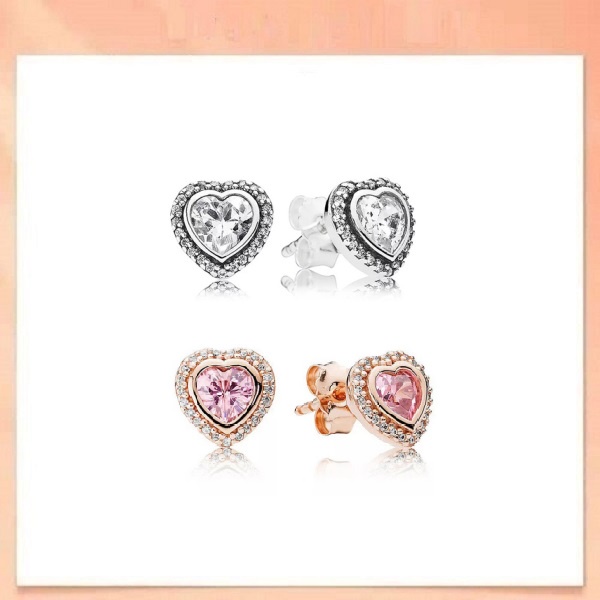 Bông Tai Mạ Bạc 925 Hình Trái Tim Đính Đá Zircon Hồng Dễ Thương