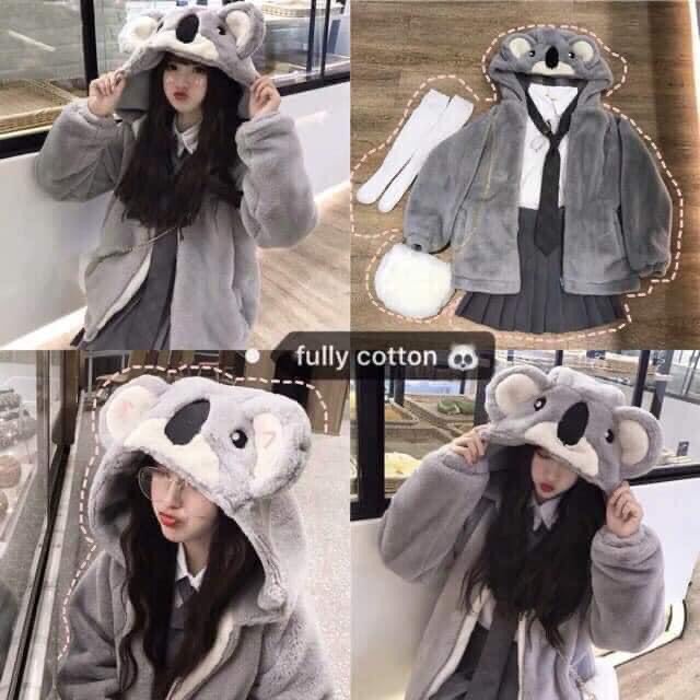 Áo Lông Cừu Hàn Quốc Thêu mặt Gấu Xám Đáng Yêu Siêu Ấm Áp