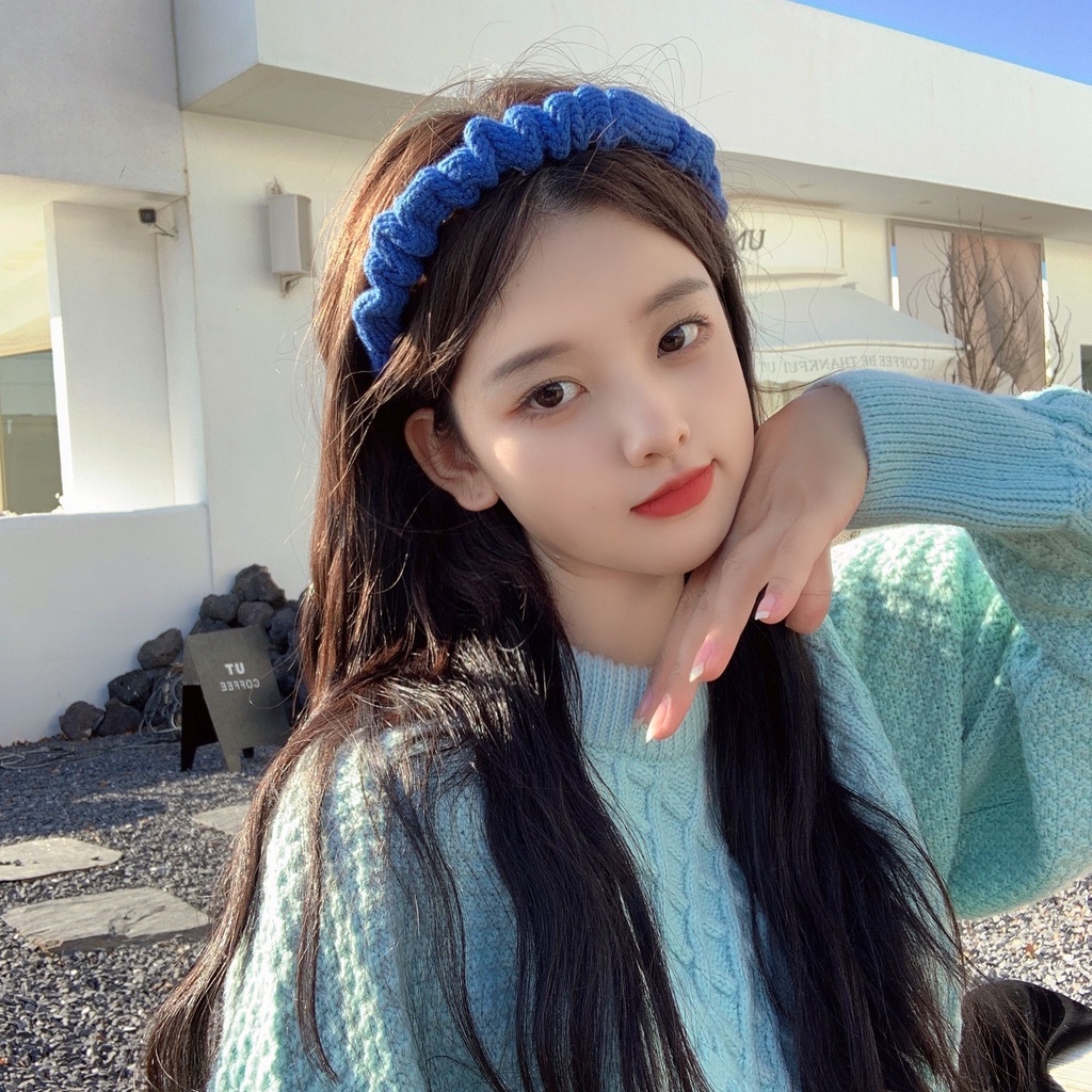 Băng Đô Len Dệt Kim Chống Trượt Xếp Ly Màu macaron Phong Cách Hàn Quốc Cho Nữ