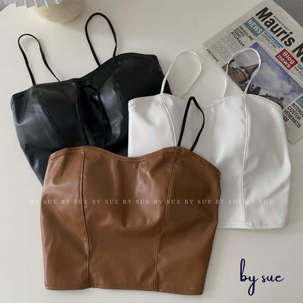Áo Hai Dây Da Bra Dáng Ngắn Croptop Quyến Rũ, Có Mút Đệm Ngực Thời Trang - BY SUE AB23
