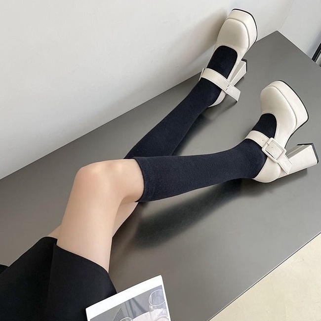 Giày búp bê nữ giày mary jane giày lolita Giày Cao Gót 12cm Đế Dày Chất Liệu Da Phong Cách Hương thơm nhỏ ck ma thuật dán Nữ