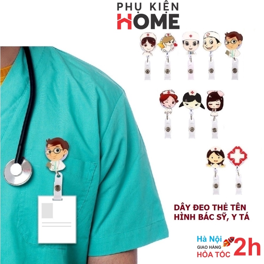 Dây Gài Đeo Thẻ, Kẹp Đeo Bảng Tên Gắn Logo Hình Bác Sĩ, Điều Dưỡng, Y tá, Gắn Túi Áo Có Dây Kéo Dài. Phụ kiện home 5950