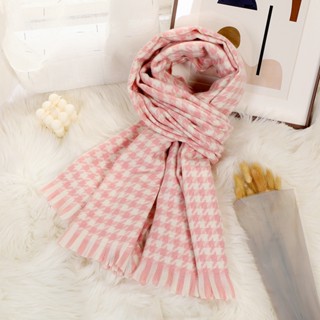 Khăn quàng cổ chất LEN -CHO nam nữ chất liệu len mịn kẻ caro màu hồng, Thy Thy Store