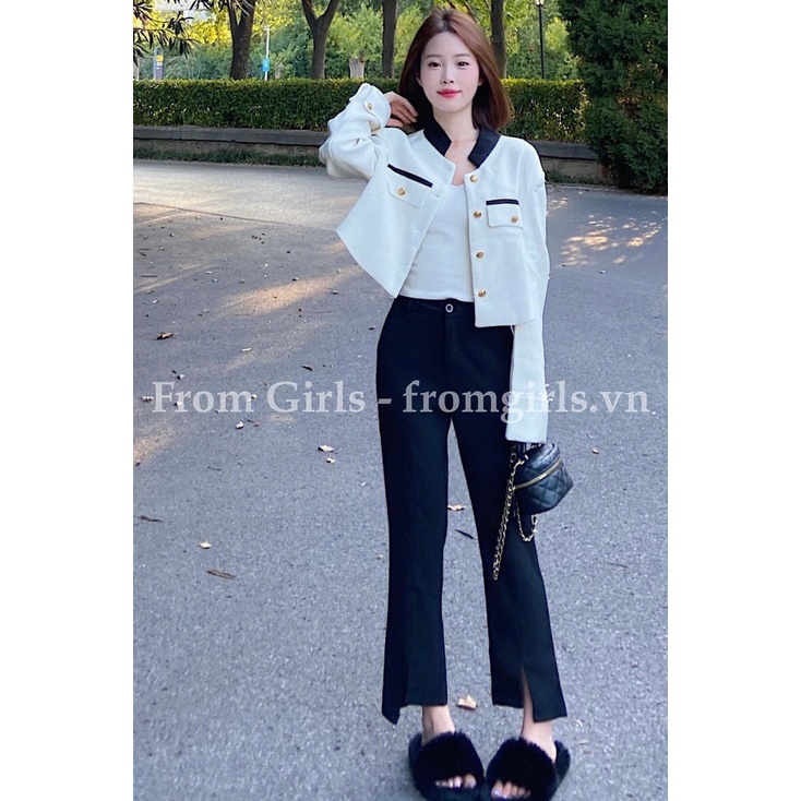 Áo khoác dạ dáng lửng, áo khoác croptop tay sơ mi tháo rời được from_girls - AK12