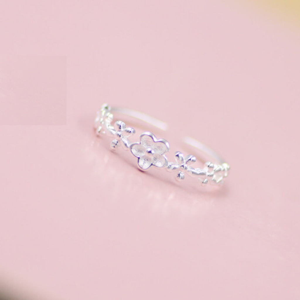 Nhẫn Bạc TQJ-N13, Chất Liệu Bạc 925 Kích Thước Tùy Chỉnh Hình Cành Hoa Đào Dễ Thương
