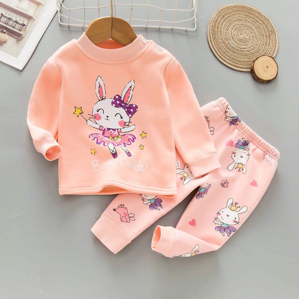 Bộ quần áo trẻ em - Bộ nỉ lót lông nhung quảng châu xuất Hàn cao cấp cho bé gái 4-6t