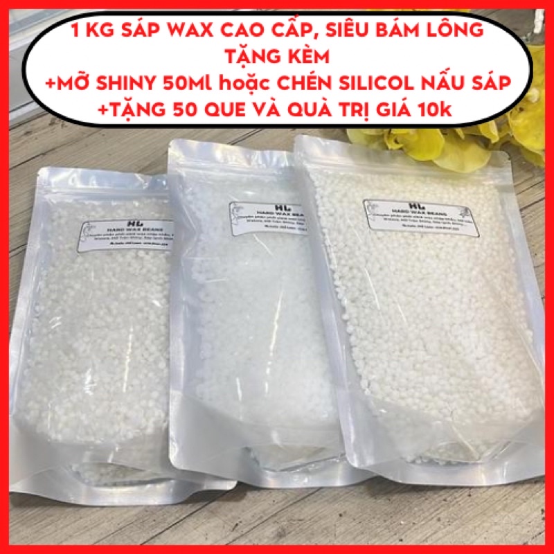 1KG sáp cao cấp siêu bám lông tặng kèm Mỡ trăn Shiny 50ml, hoặc chén silicol nấu sáp, tặng kèm 50 que và quà trị giá 10k