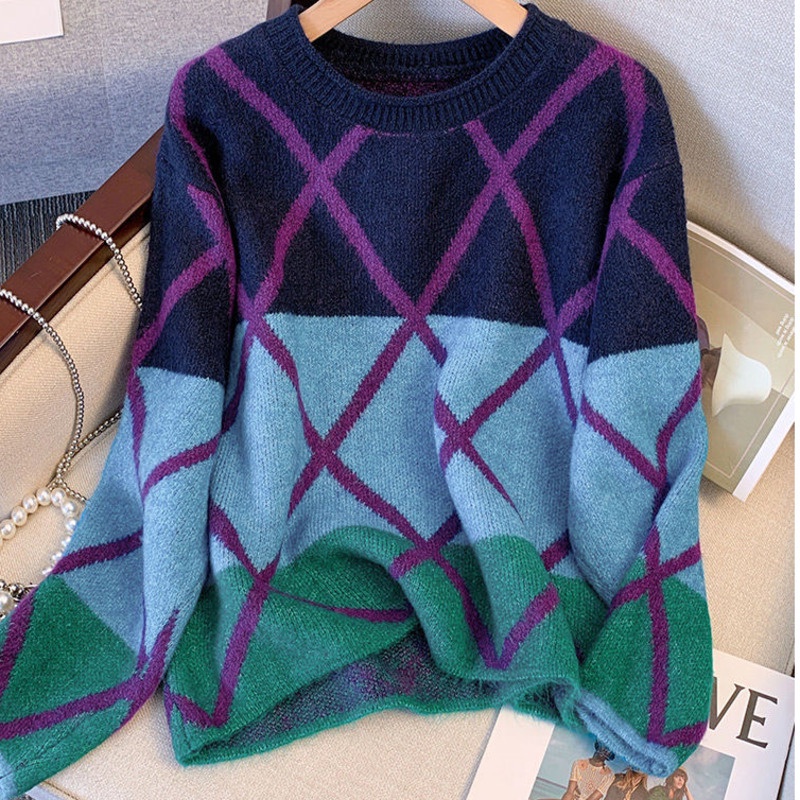 Áo sweater Dáng Rộng Thiết Kế Hình Thoi Độc Đáo Cho Nữ