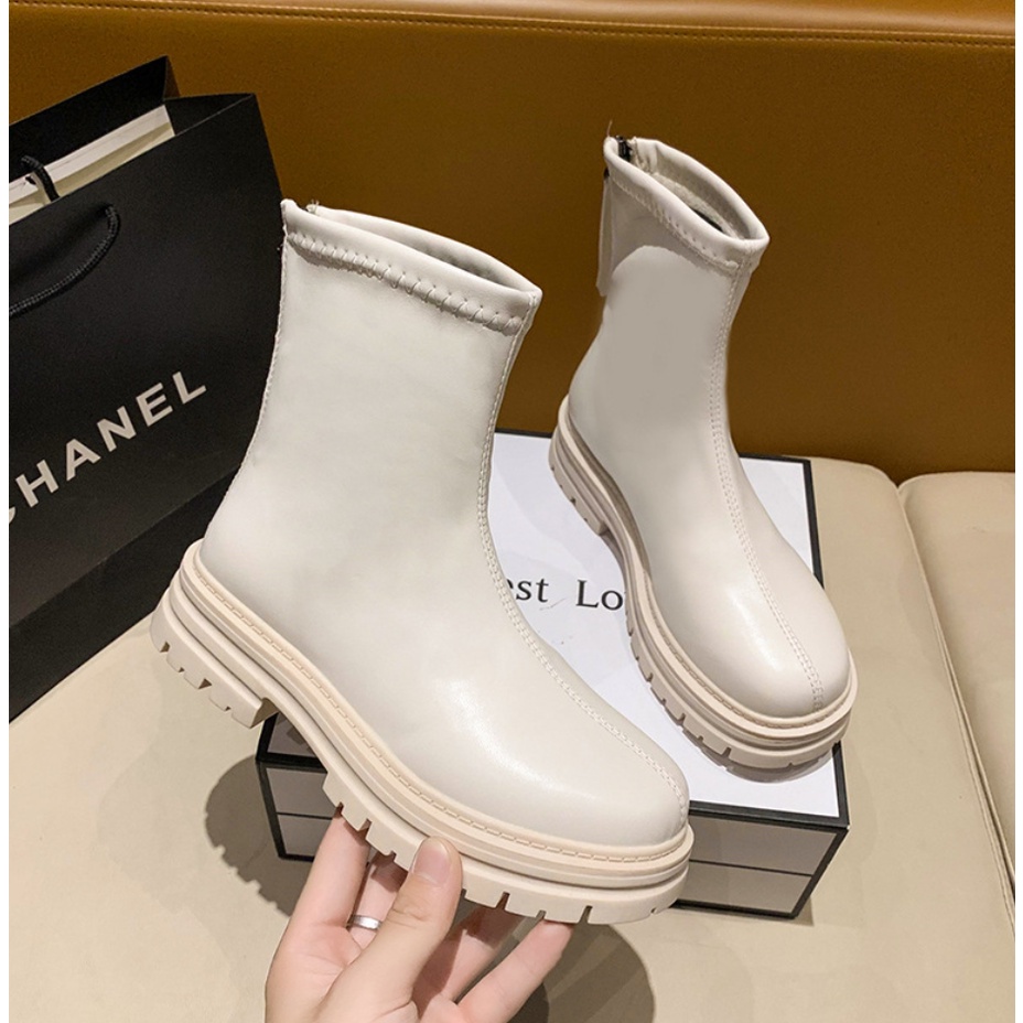 Chelsea boots nữ da xịn bốt cao cổ lửng nữ tăng chiều cao 4,5 cm bản cao cấp nhất 2022