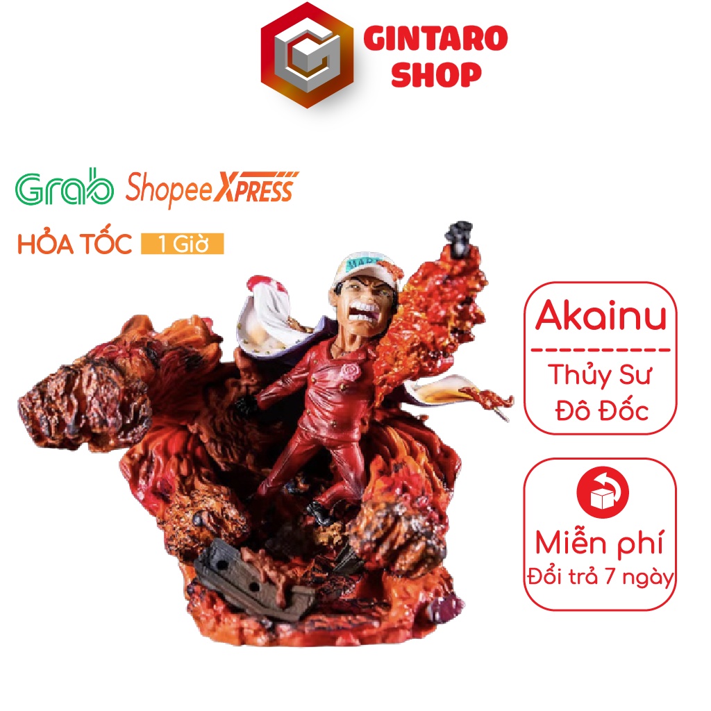 Mô hình One Piece Akainu thủy sư đô đốc cực kỳ ngầu với đế hiệu ứng, Mô hình nhân vật Akainu chibi cao 13Cm GINTARO SHOP
