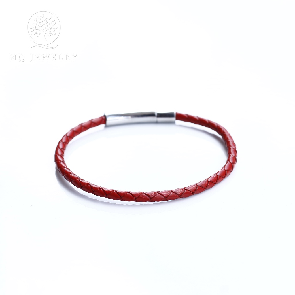 Vòng tay dây da 4mm khóa thép không gỉ - NQ Jewelry