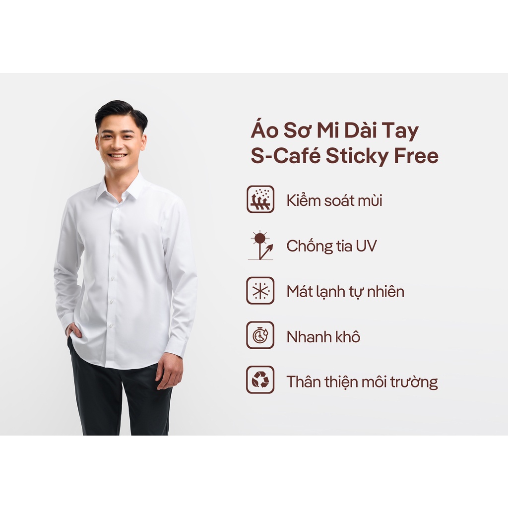 Áo sơ mi nam dài tay Café Sticky Free khử mùi hiệu quả