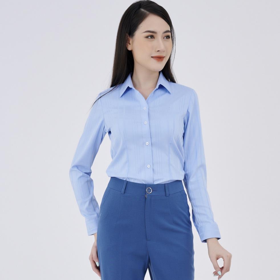 Áo sơ mi nữ Thái Hòa tay dài vải co giãn họa tiết sọc thẳng 9037 - 6 MÀU SẮC