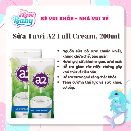(Thùng 24 hộp) Sữa Pha Sẵn A2 Full Cream, 200ml (DATE 04.2023)