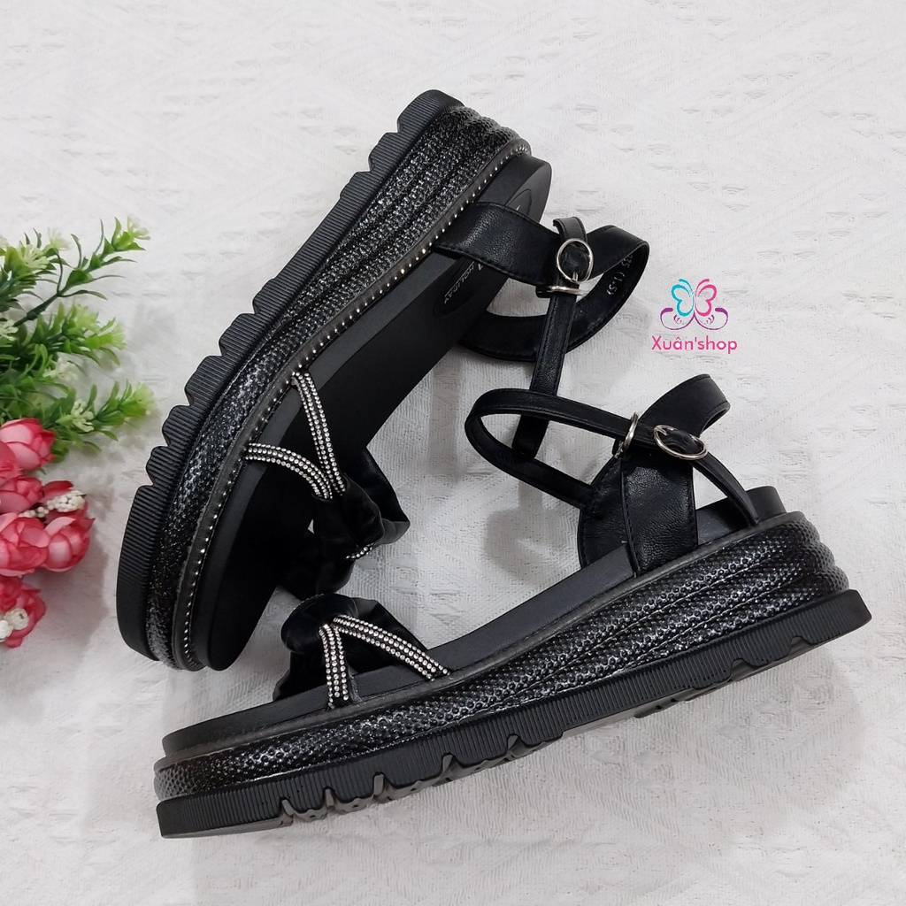 Giày sandal đế xuồng cao 5.5cm, quai nơ đính đá xinh xắn (size 36, 37, 39)