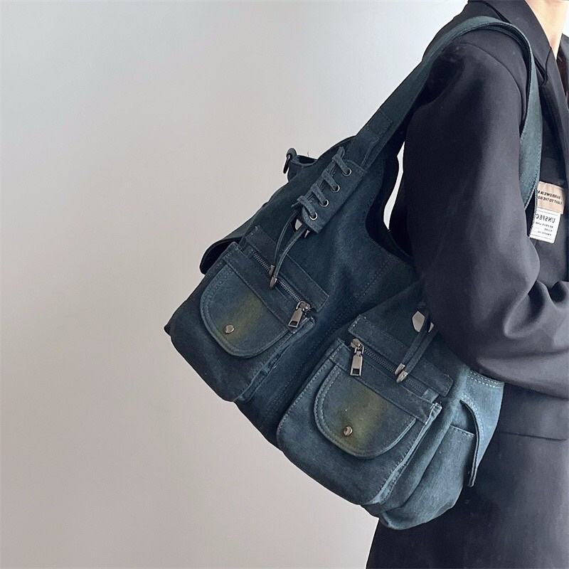 Túi đeo xách denim jean thiết kế cực chiến phong cách Y2K Gothic Footmade
