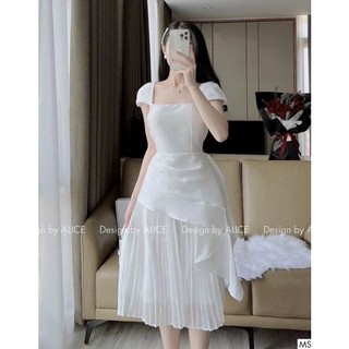 SET ÁO TRẮNG CỔ PETER  + CHÂN VÁY MIDI DẬP LY