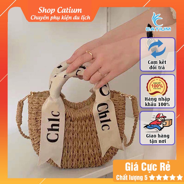 Túi cói bán nguyệt vintage nơ siêu xinh có dây đeo chéo thích hợp mang đi chụp hình, giao hàng nhanh, lỗi 1 đổi 1