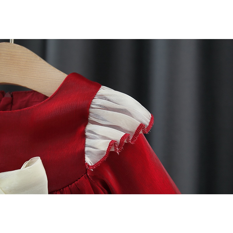 Đầm Tay Cánh Tiên Màu Trơn Đính Nơ Phong Cách Hàn Quốc Thời Trang Xuân Thu Cho Bé Gái 0-3 Tuổi