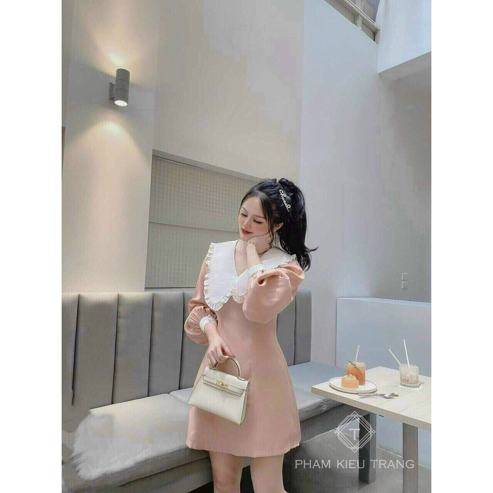 (FreeShip 2022) Đầm tiểu thư tay dài,đầm xòe cổ phối xinh xĩu,chất đẹp tone màu dễ phối đồ,lên from xuất sắc