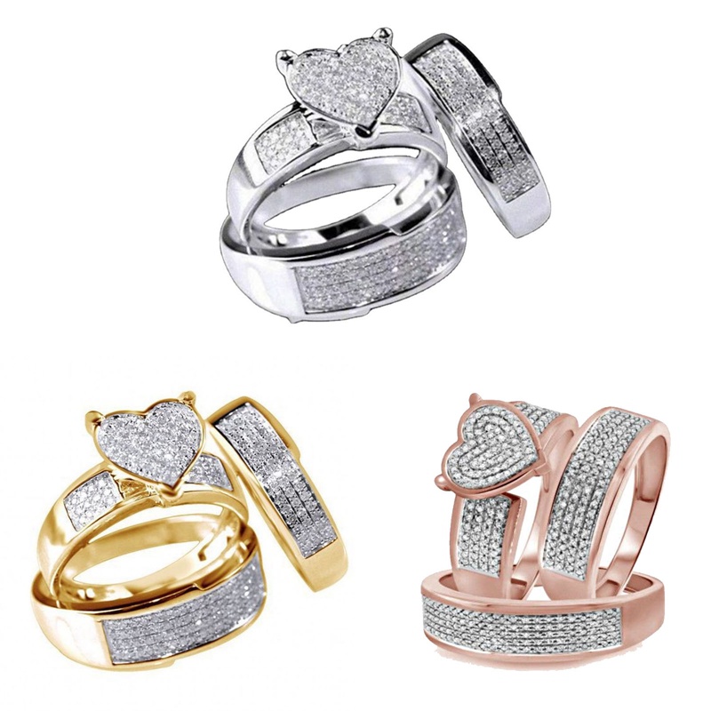 Fancy Set 3 Nhẫn Bạc 925 Đính Đá Sapphire Trắng Hình Trái Tim Siêu Đẹp Tinh Tế Cho Nữ